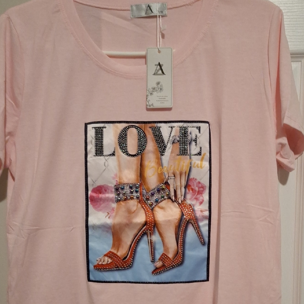 Pink Graphic Tee with Love Design